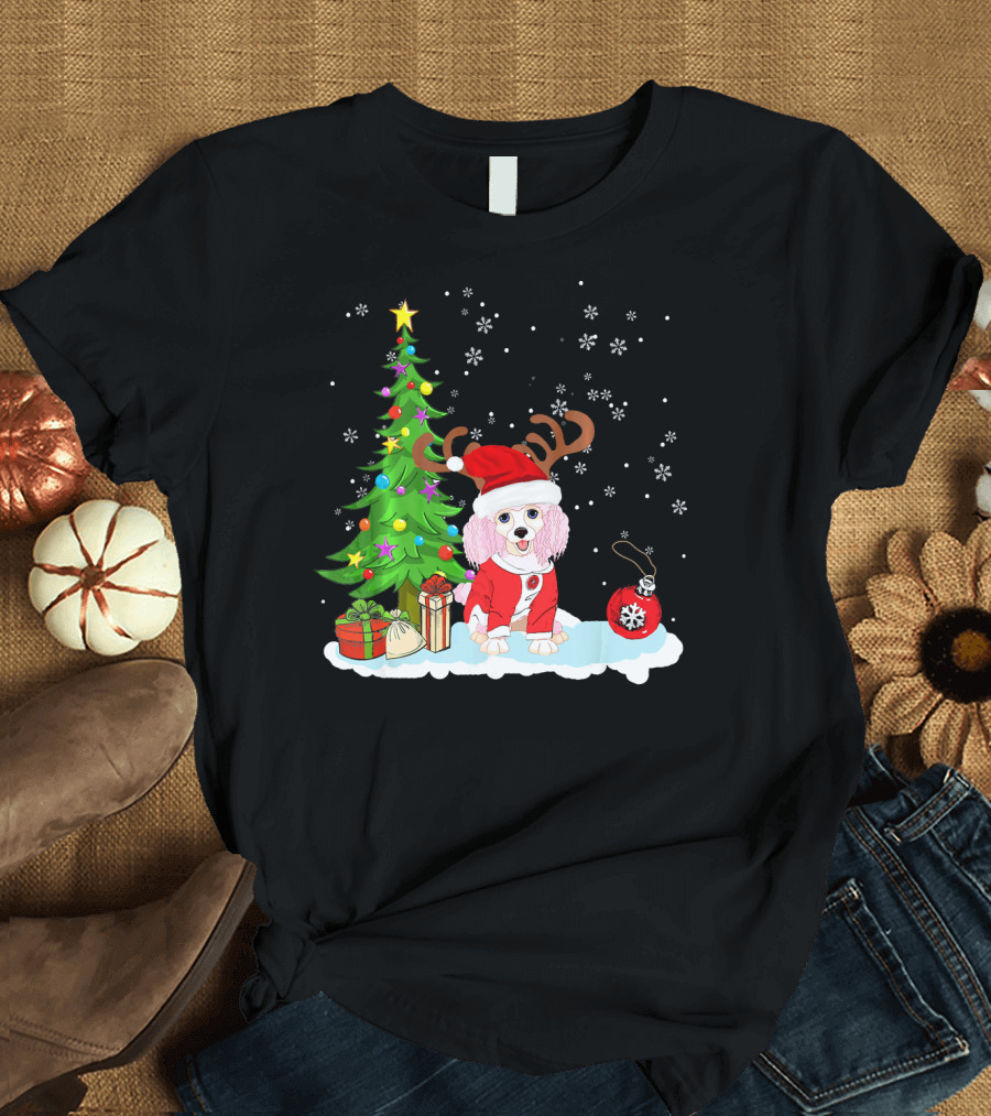 Standard Poodle Dog Father Christmas Santa Reindeer Matchi T-Shirt