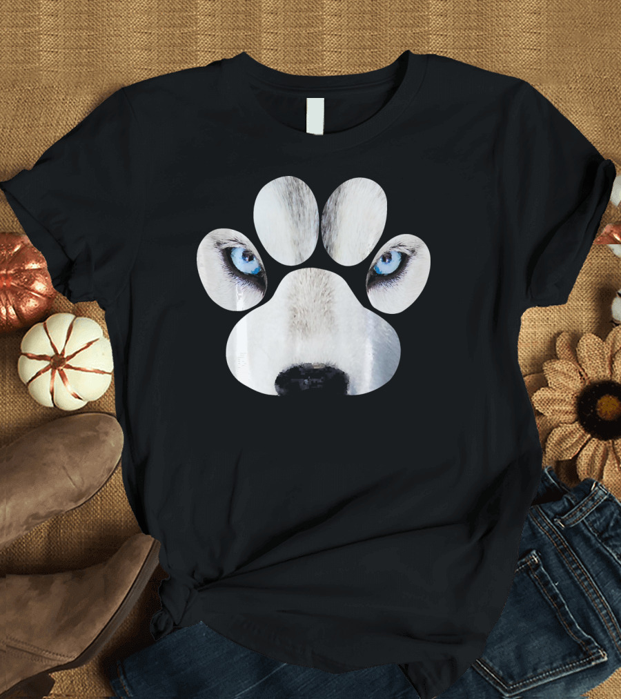 Siberian Husky Eyes Cute Huskies Pawprint T-Shirt
