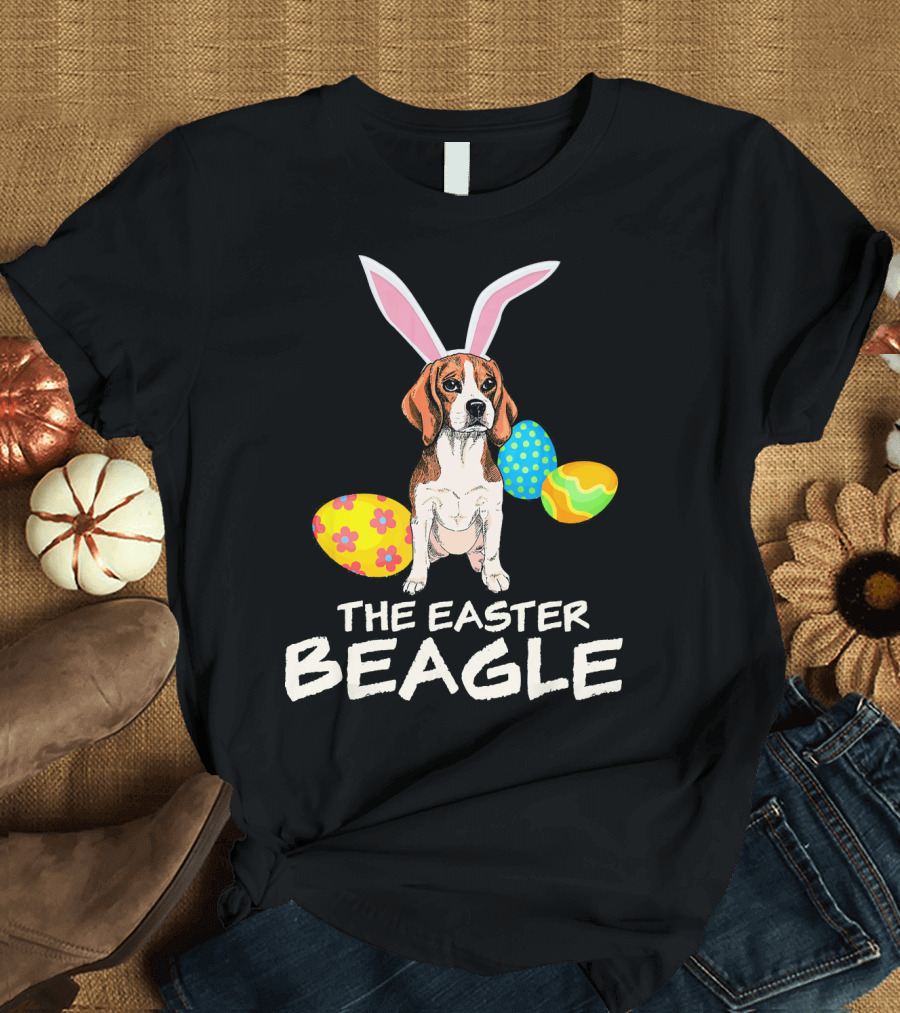 The Easter Beagle with Bunny Ears and Colorful Eggs Happy Easter T-Shirt