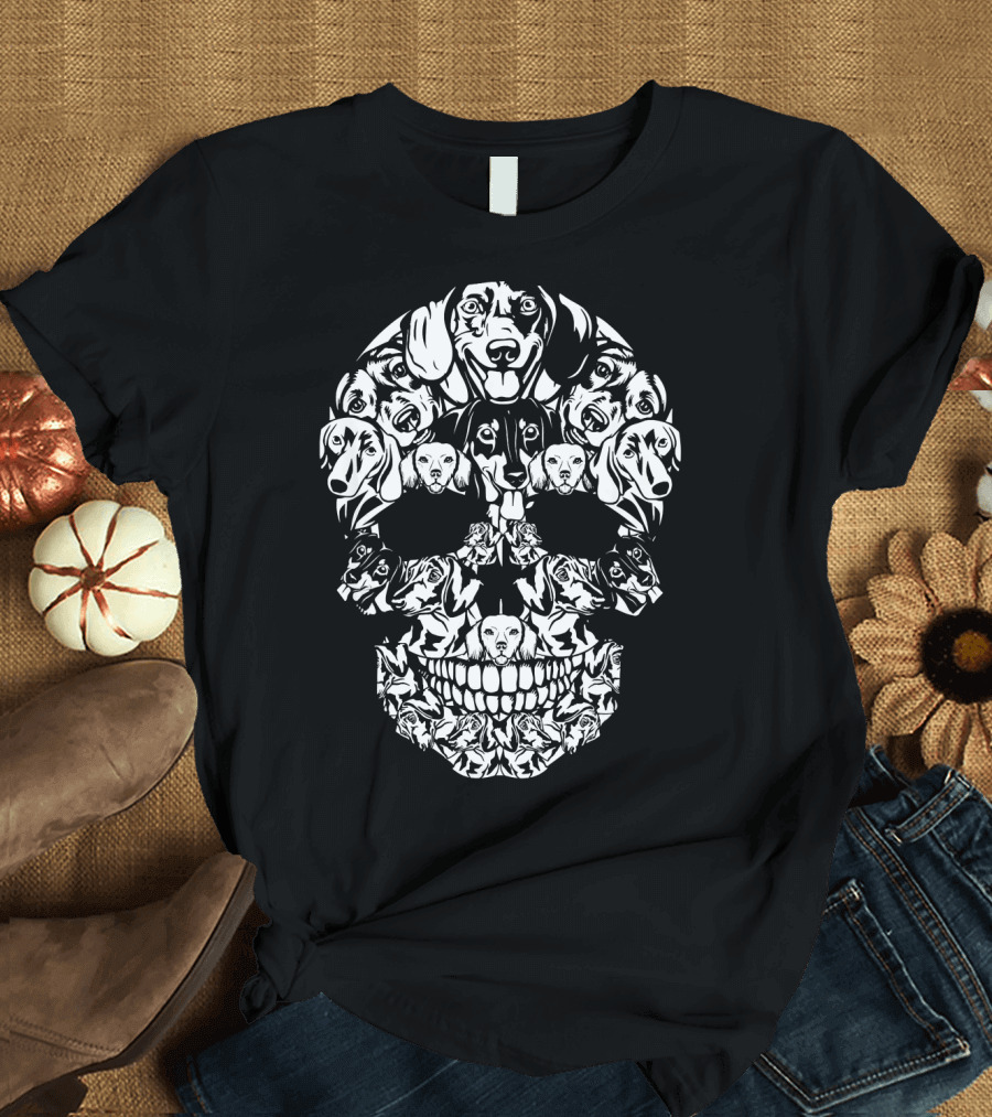 Skull Dachshund Dog Head Collage T-Shirt