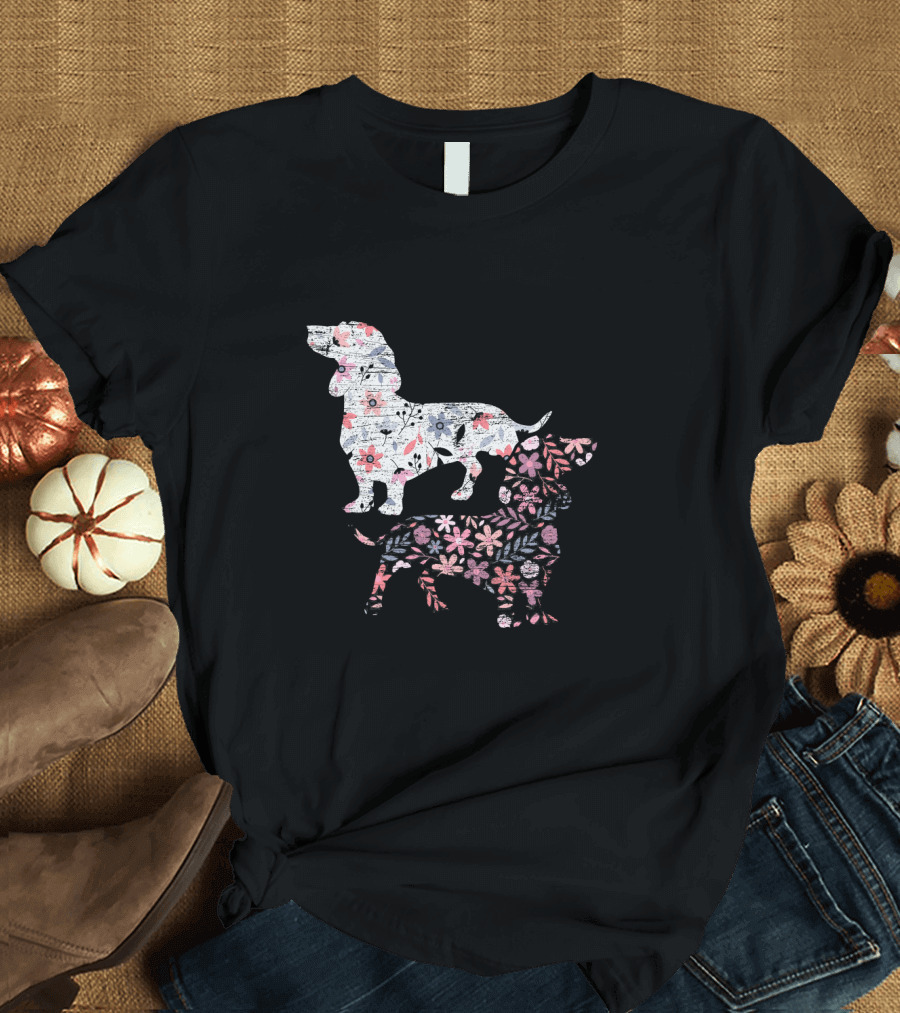Vintage Dachshund Floral T-Shirt