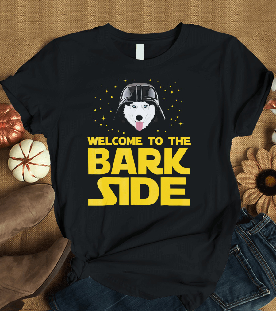 Welcome to the Bark Side Siberian Husky Vader Helmet Stars T-Shirt