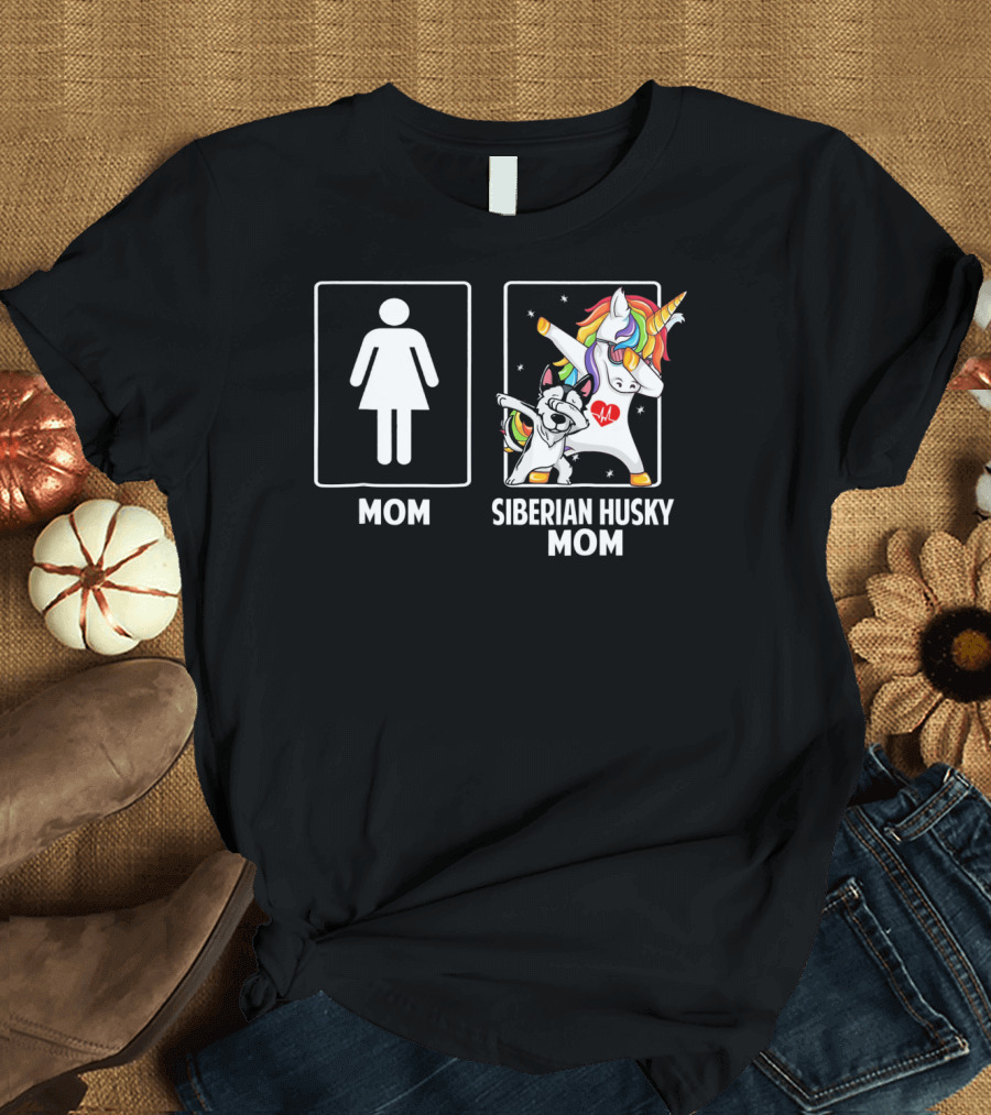 Siberian Husky Mom Unicorn Dabbing Rainbow Stars T-Shirt