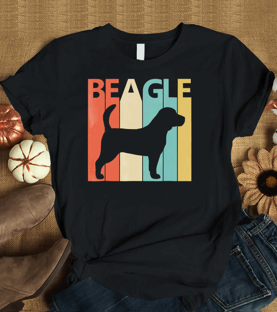 Vintage Beagle Dog Silhouette Retro Stripes T-Shirt
