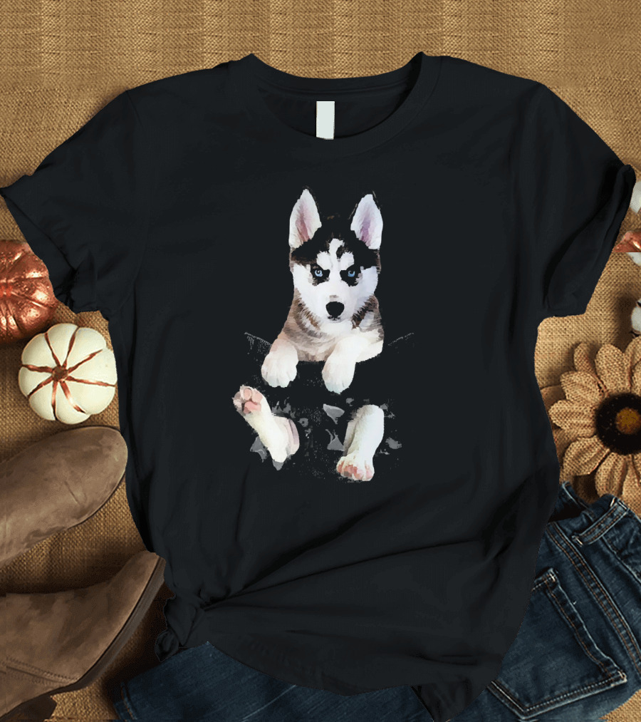 Siberian Husky Puppy in Pocket T-Shirt
