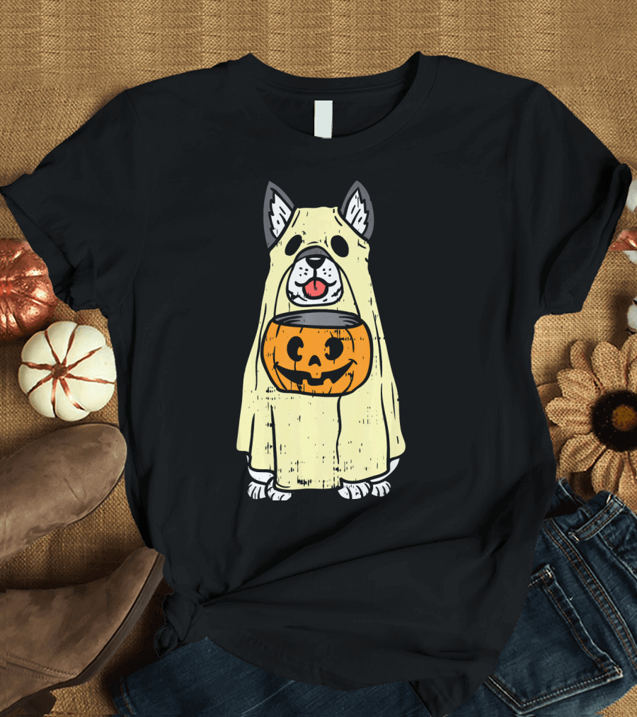 Siberian Husky Ghost Funny Halloween Costume with Pumpkin T-Shirt