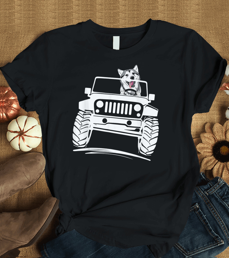 Siberian Husky Driving Jeep Off-Road Adventure T-Shirt