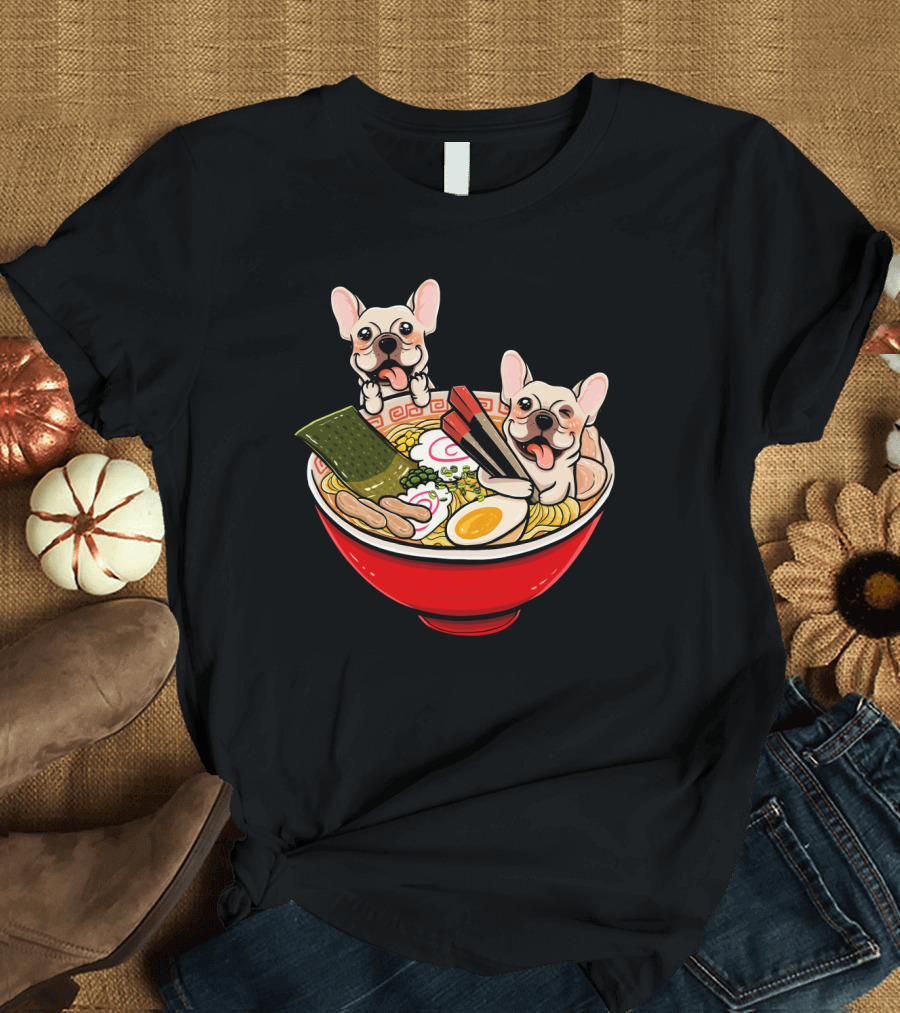 Cream French Bulldog Ramen Bowl with Japanese Noodles and Toppings T-Shirt