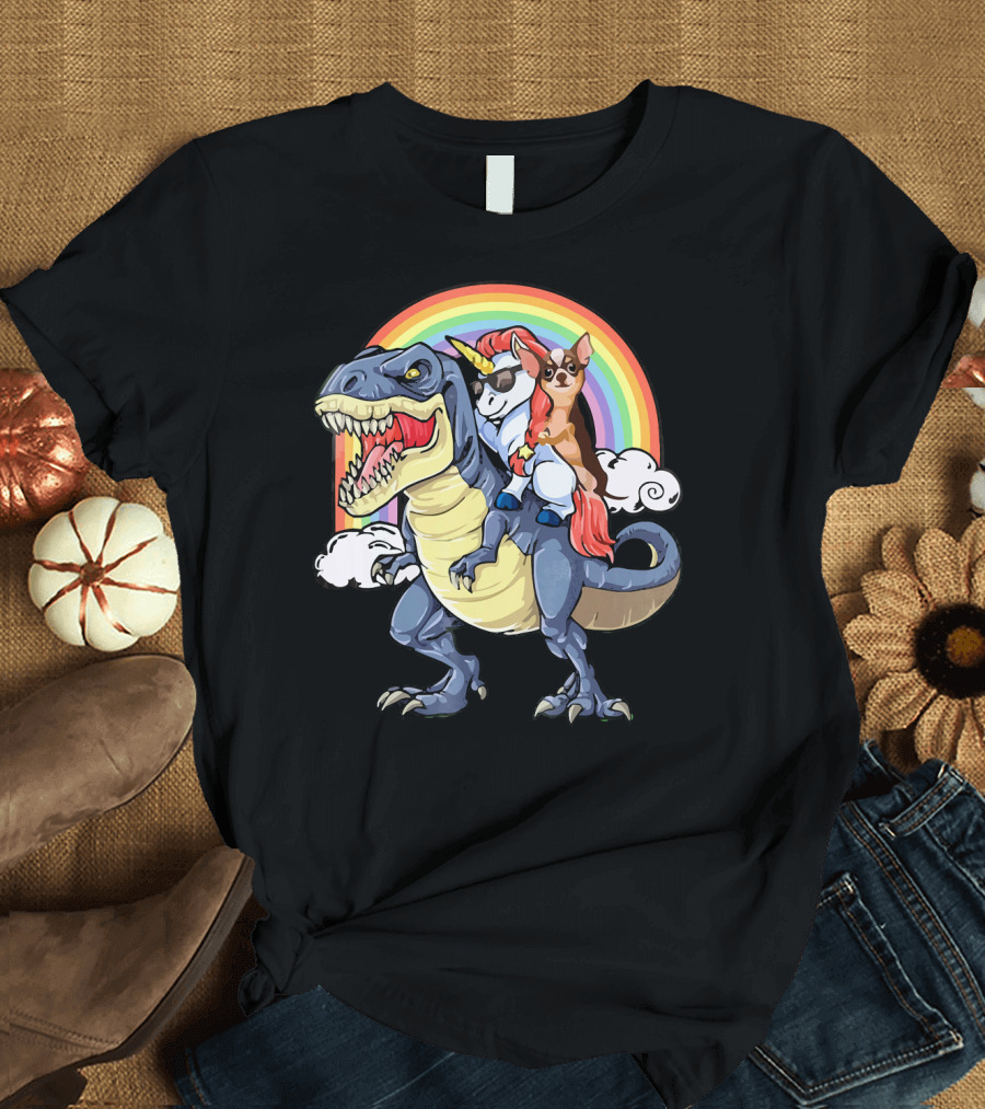 Chihuahua Unicorn Dinosaur Rainbow T-Shirt