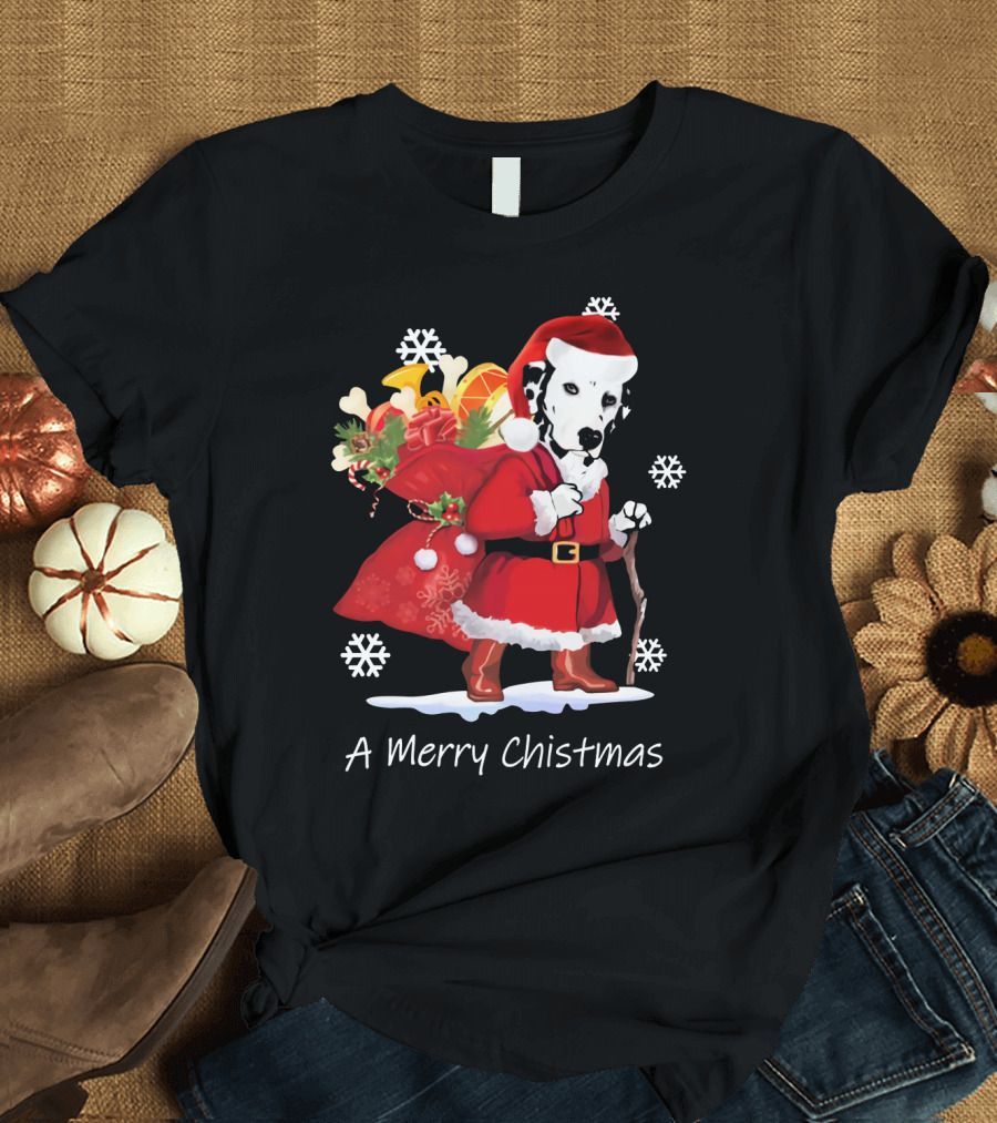 Dalmatian A Merry Christmas Santa Dog with Holiday Gifts T-Shirt