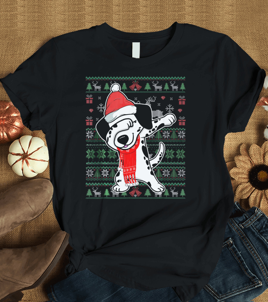 Dabbing Dalmatian Ugly Christmas Sweater Holiday T-Shirt