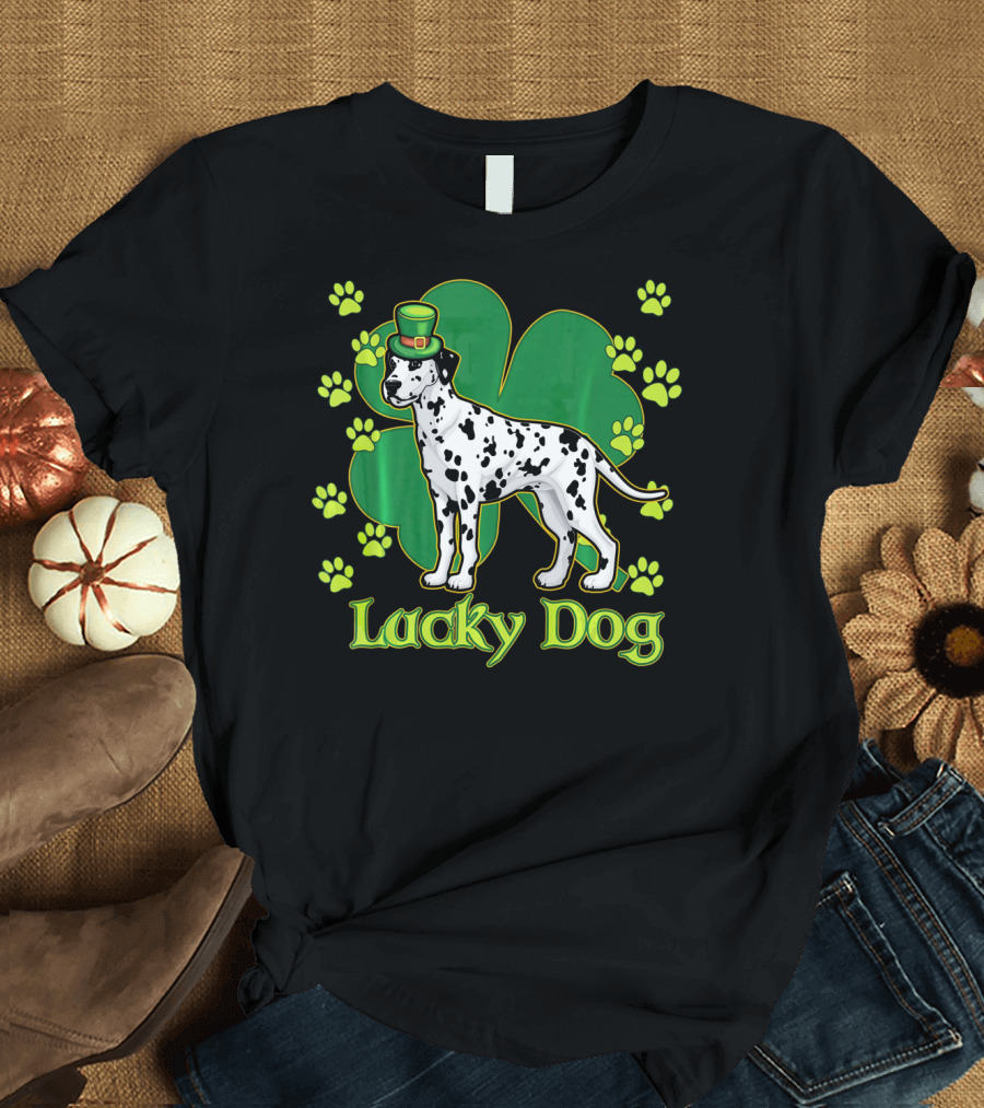 Dalmatian Lucky Dog Shamrock St Patricks Paws T-Shirt