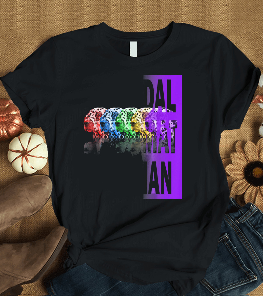 Dalmatian Pop Art Colorful Fireman Dog Typography T-Shirt
