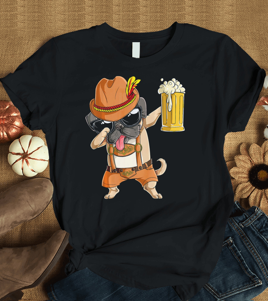 Dabbing Pug Oktoberfest Lederhosen Beer Mug T-Shirt