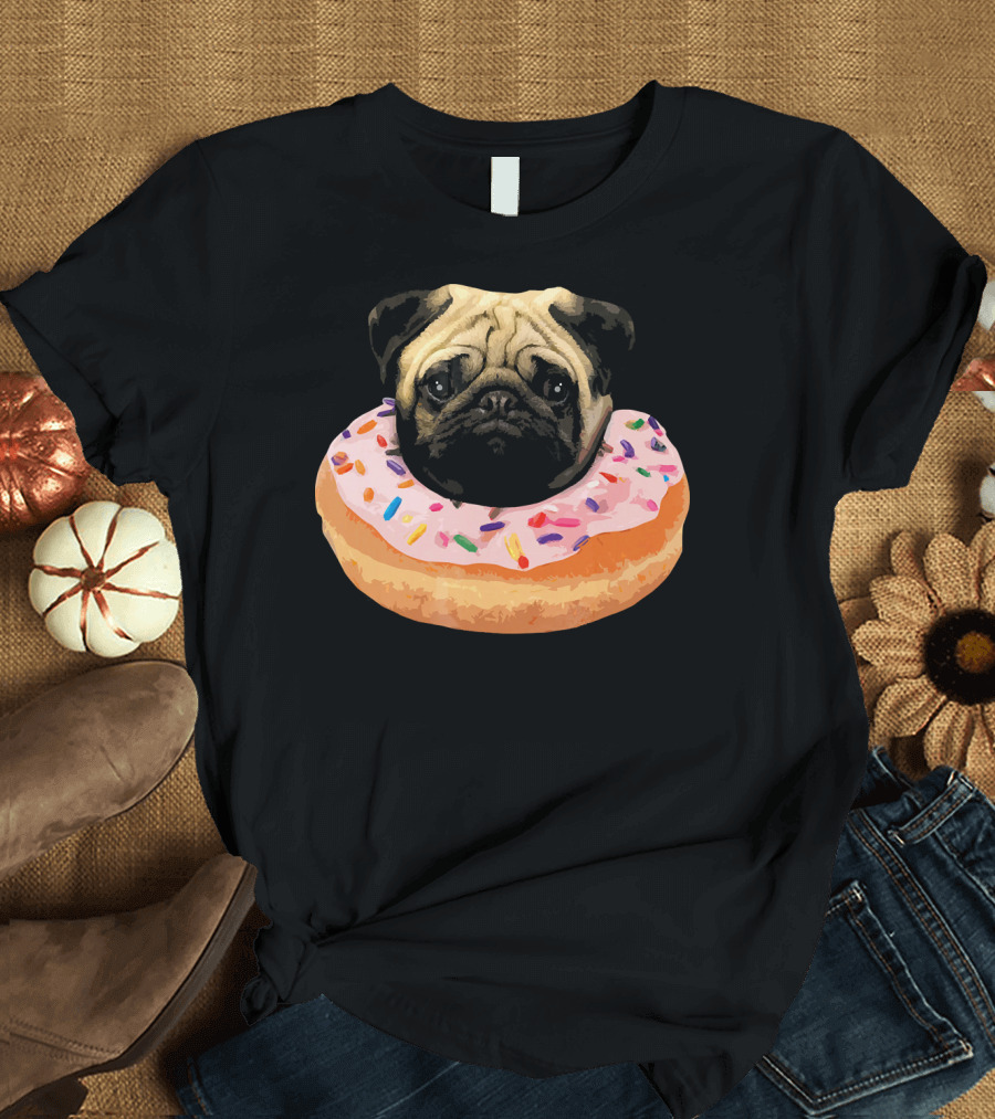 Cute Pug in Sprinkled Donut Sweet Dessert Don T-Shirt