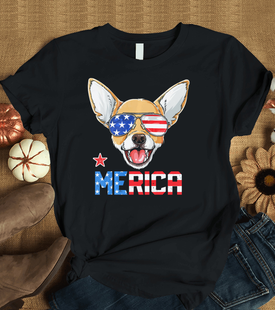 Chihuahua Patriotic Merica American Flag Glasses 4th of July T-Shirt