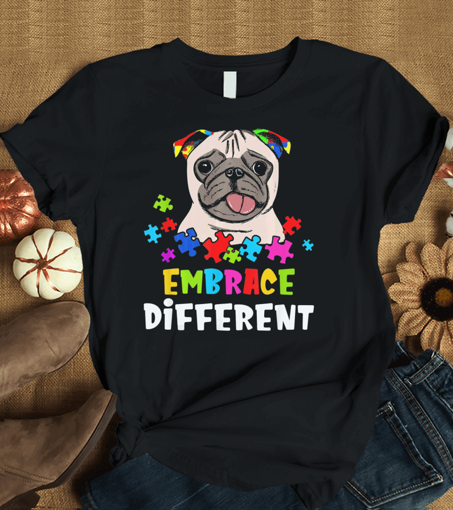 Embrace Different Autism Pug with Puzzle Pieces T-Shirt