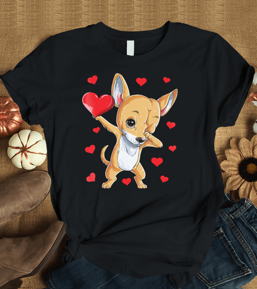 Cute Dabbing Chihuahua with Hearts Valentine's Day T-Shirt