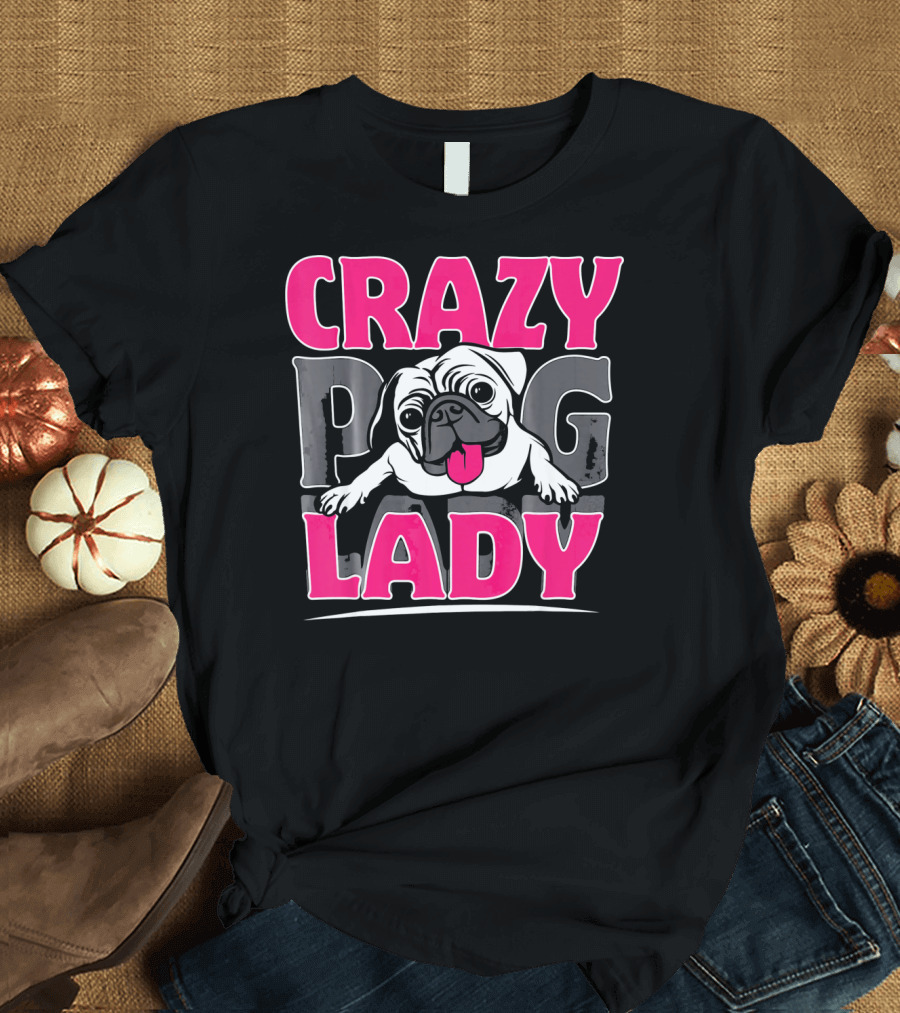 CRAZY PUG LADY PUG FACE TONGUE OUT T-Shirt