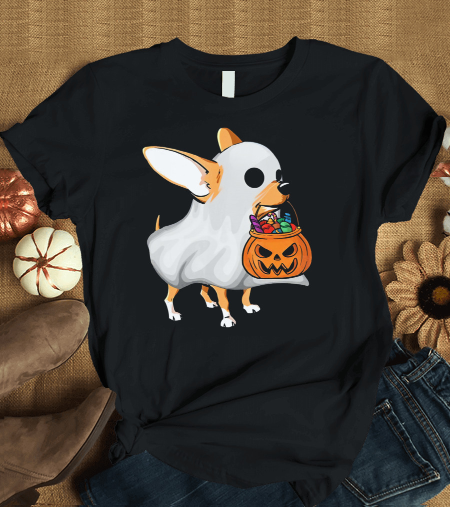 Chihuahua Ghost Halloween Candy Pumpkin Basket T-Shirt