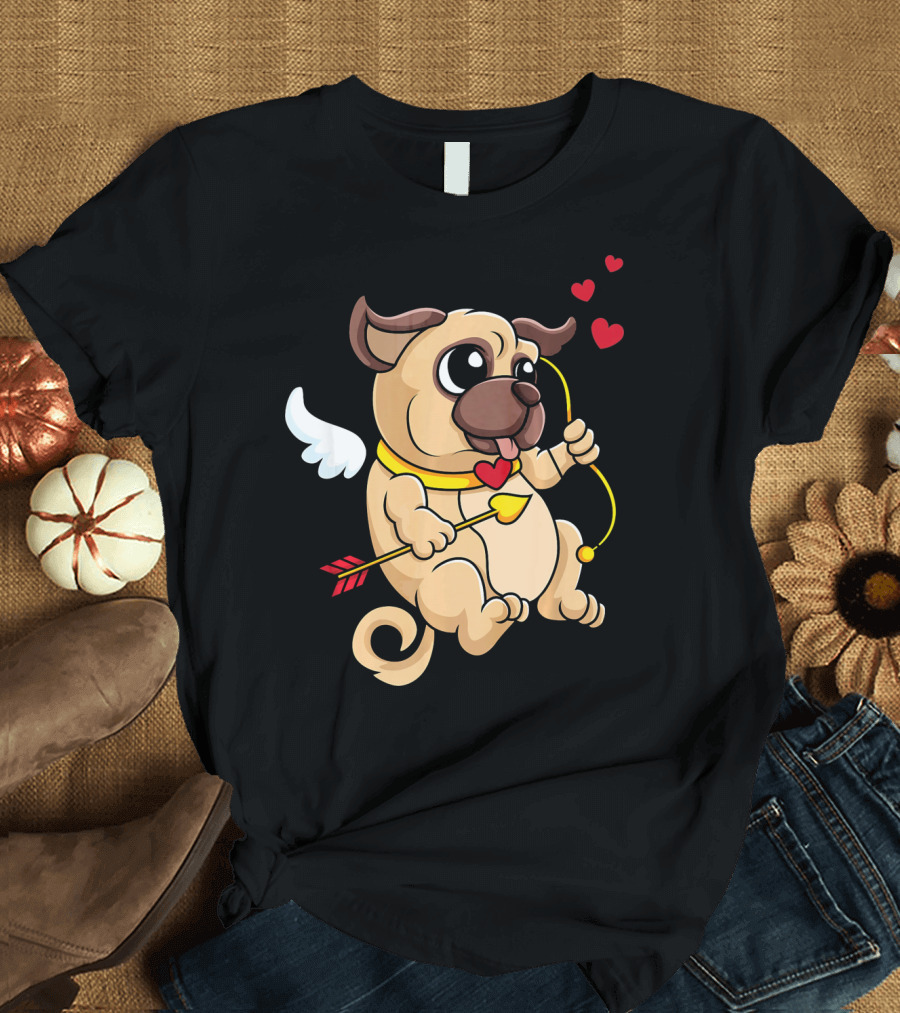 Cute Cupid Pug Valentines Day Hearts T-Shirt