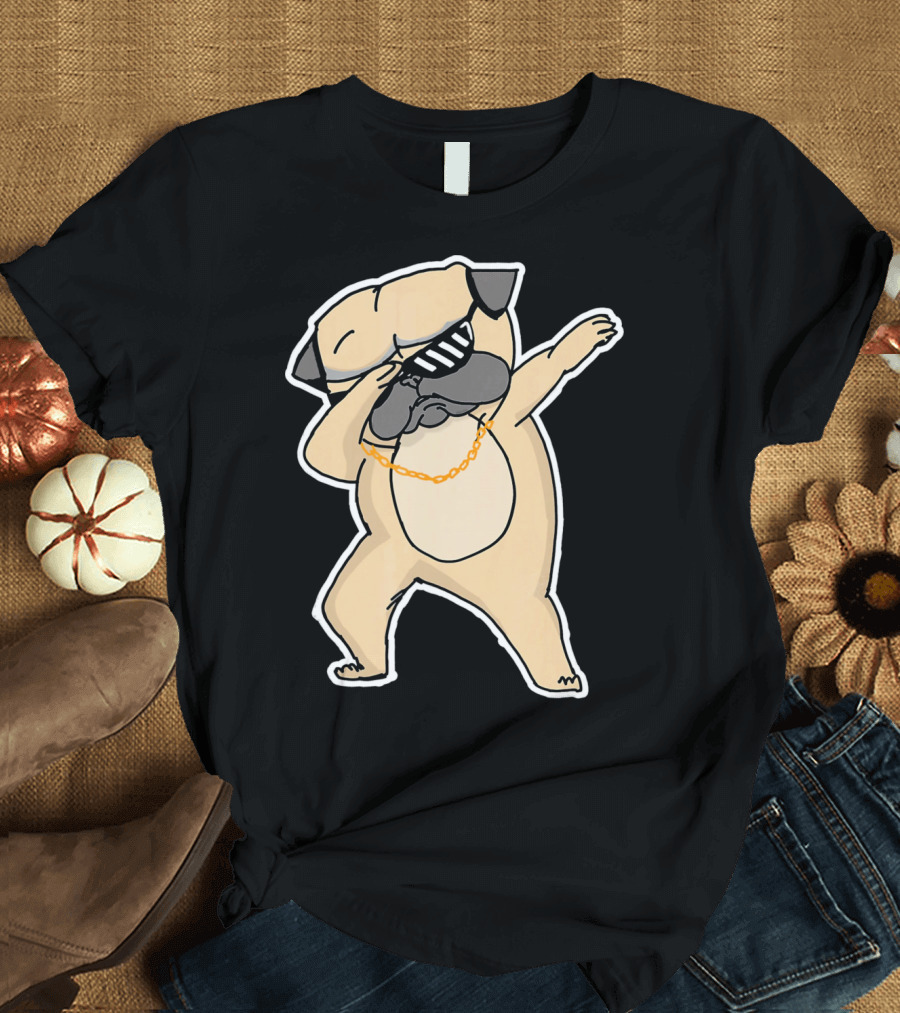 Dabbing Pug Cute Dog Dab with Sunglasses and Gold Chain T-Shirt