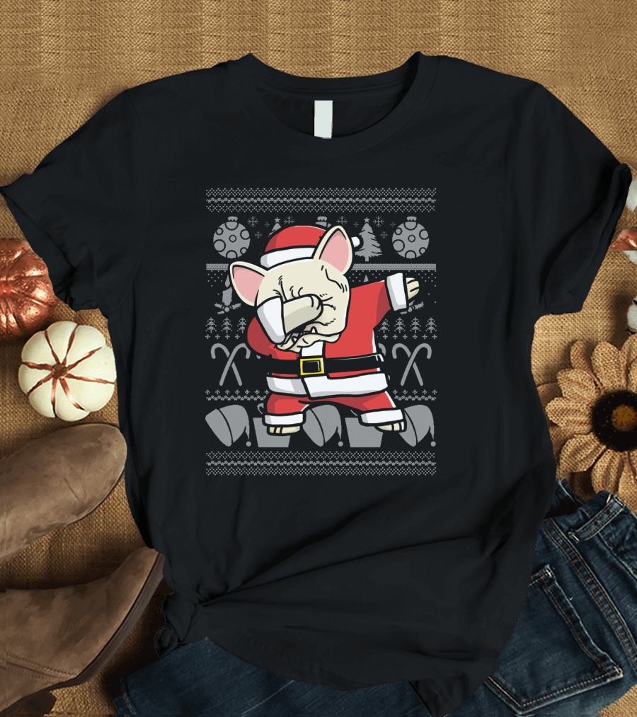 Cream French Bulldog Dabbing Dab Santa Christmas T-Shirt