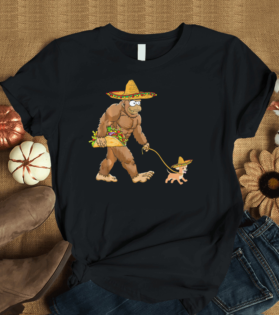 Bigfoot Sombrero Taco Chihuahua Dog Cinco de Mayo T-Shirt