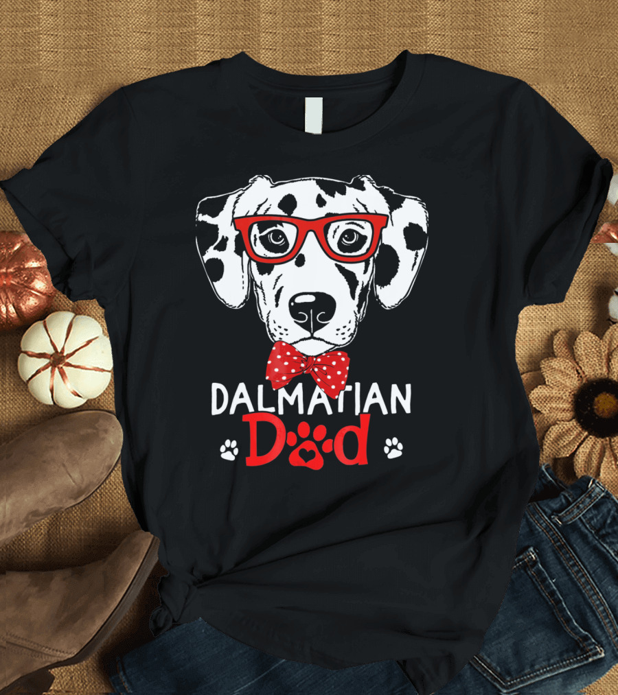 Dalmatian Dad With Red Glasses and Bowtie T-Shirt