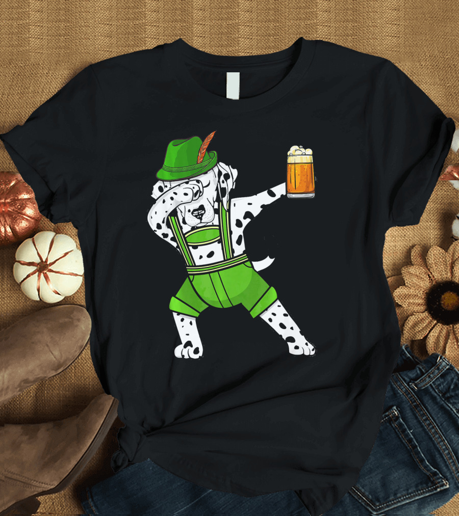 Dabbing Dalmatian in Lederhosen with Beer Oktoberfest T-Shirt