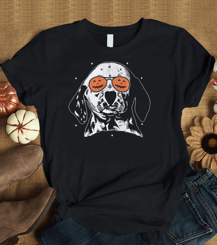 Dog Wearing Halloween Pumpkin Sunglasses T-Shirt