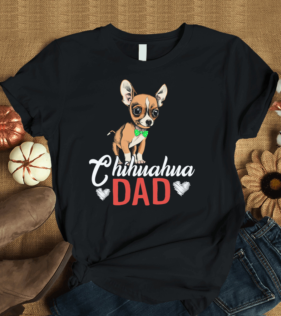 Chihuahua Dad with Heart and Bow Tie Love T-Shirt
