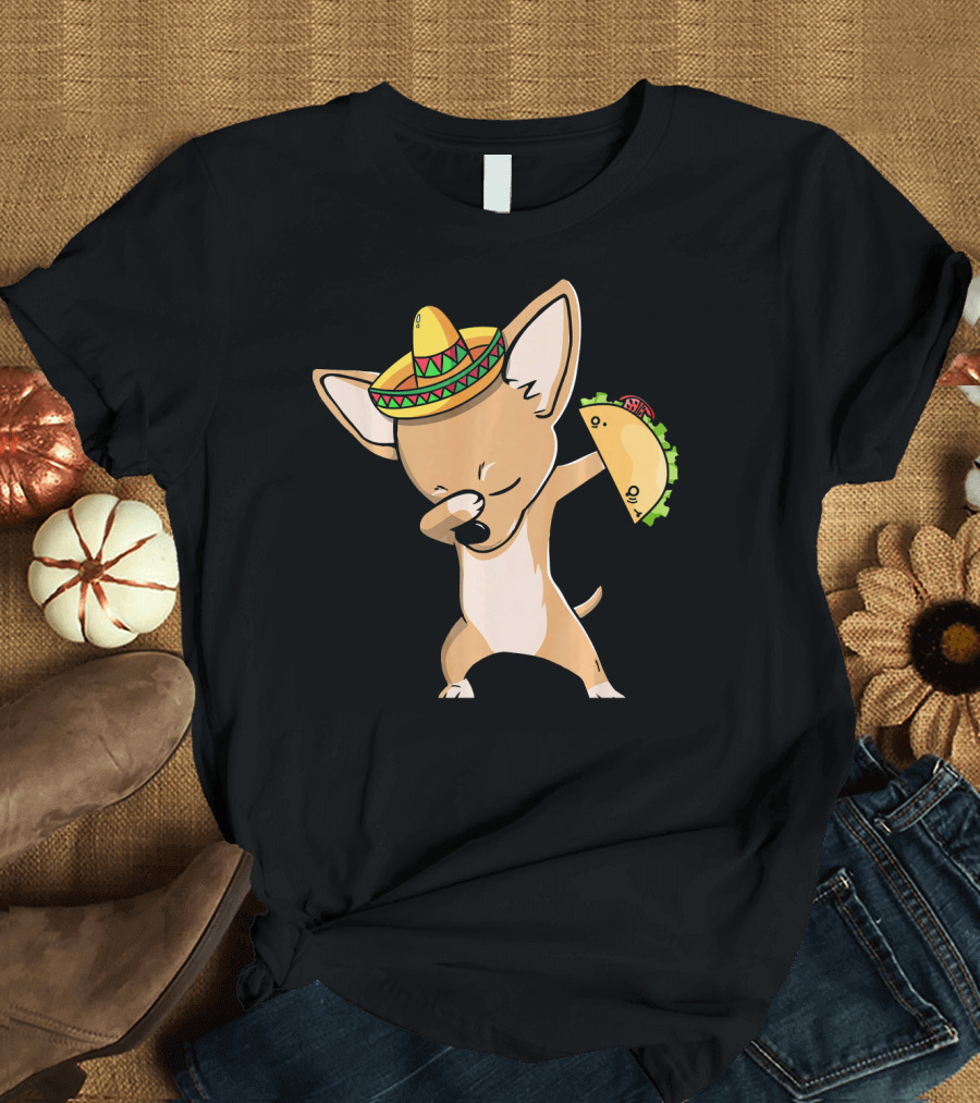 Dabbing Chihuahua Sombrero Taco Cinco de Mayo T-Shirt