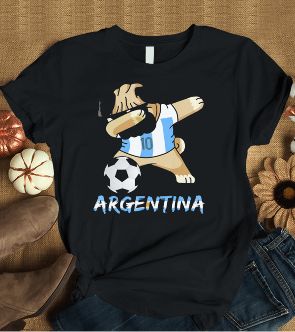 T-Shirt: Argentina Soccer Dog Dabbing with Football 10 Jersey T-Shirt Argentina Soccer Dog Dabbing with Football 10 Jersey T-Shirt