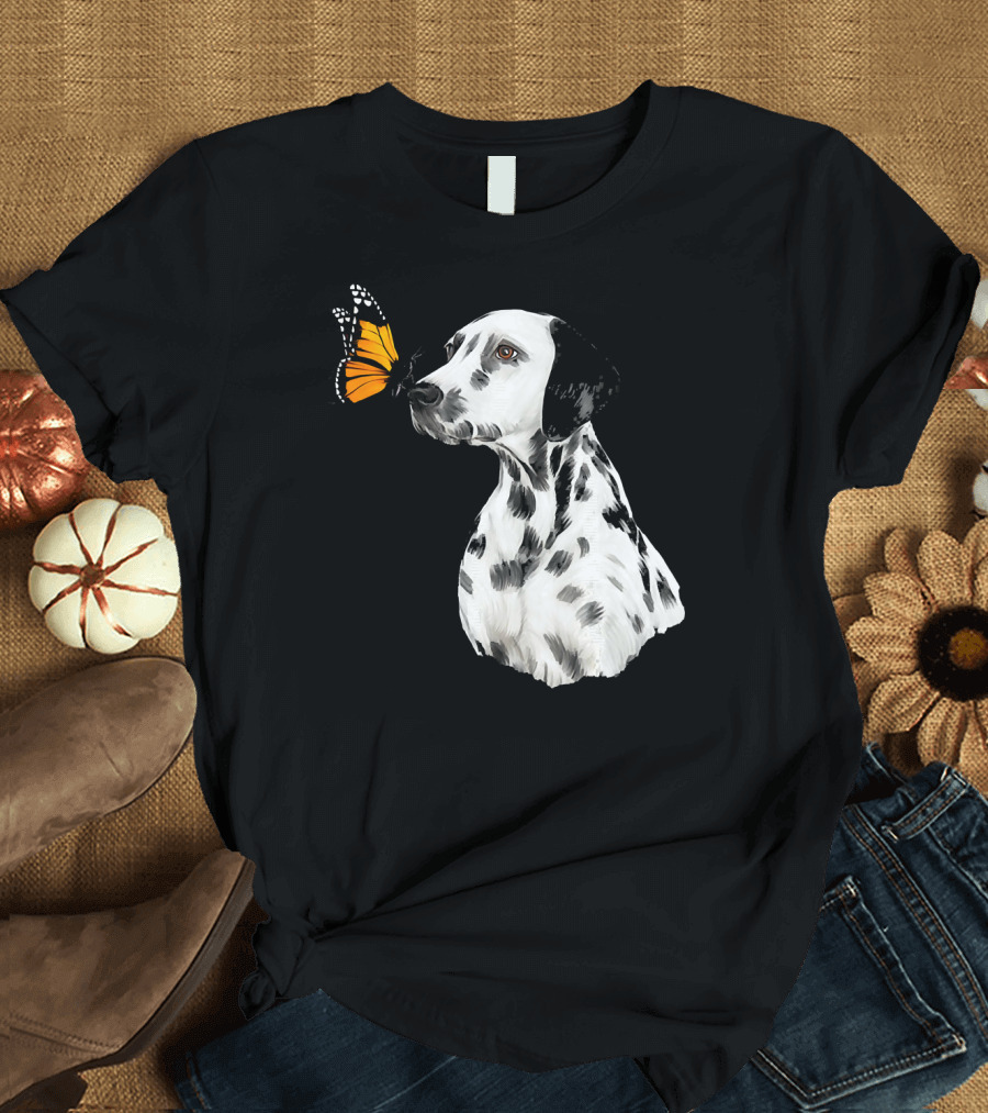 Cute Dalmatian with a Monarch Butterfly T-Shirt