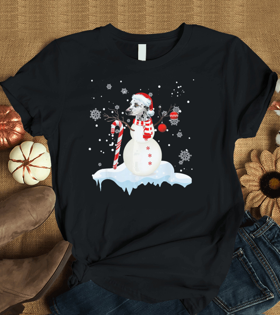 Dalmatian in Santa Hat with Candy Cane Snowflakes T-Shirt
