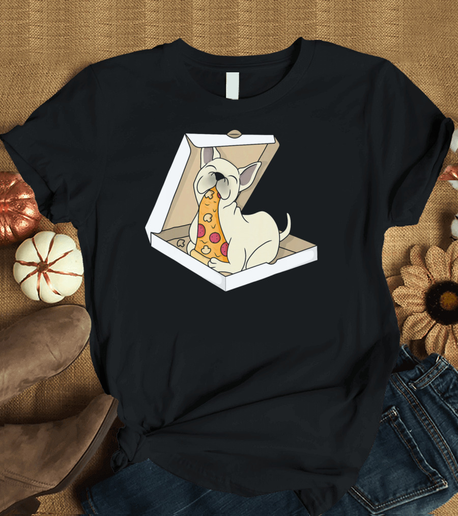 Cream French Bulldog Eating Pizza Slice in Box T-Shirt