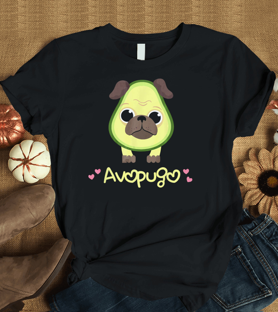 Avopugo Avocado Pug with Heart Accents T-Shirt