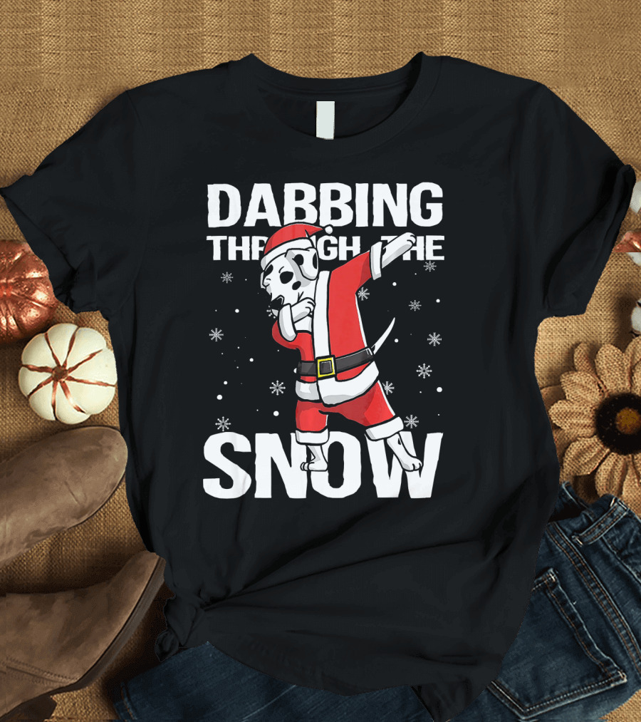 Dabbing Through the Snow Christmas Dabbing Dalmatian Santa Claus T-Shirt
