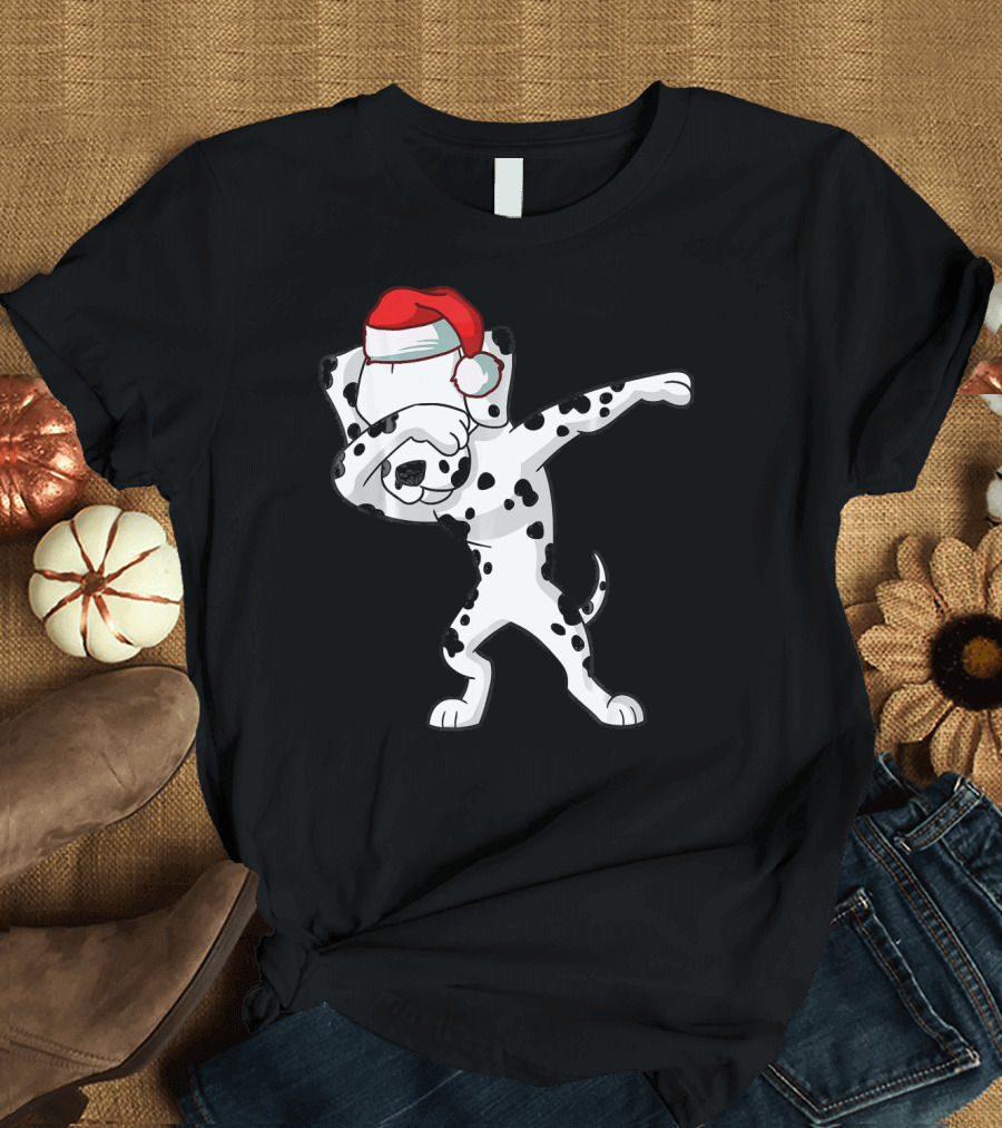 Dabbing Christmas Dalmatian Dog Breed with Santa Hat T-Shirt