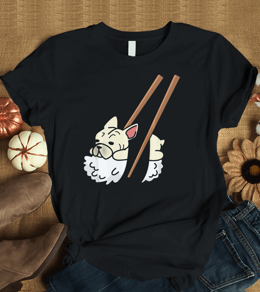 Cream French Bulldog Nigiri Sushi Chopsticks T-Shirt