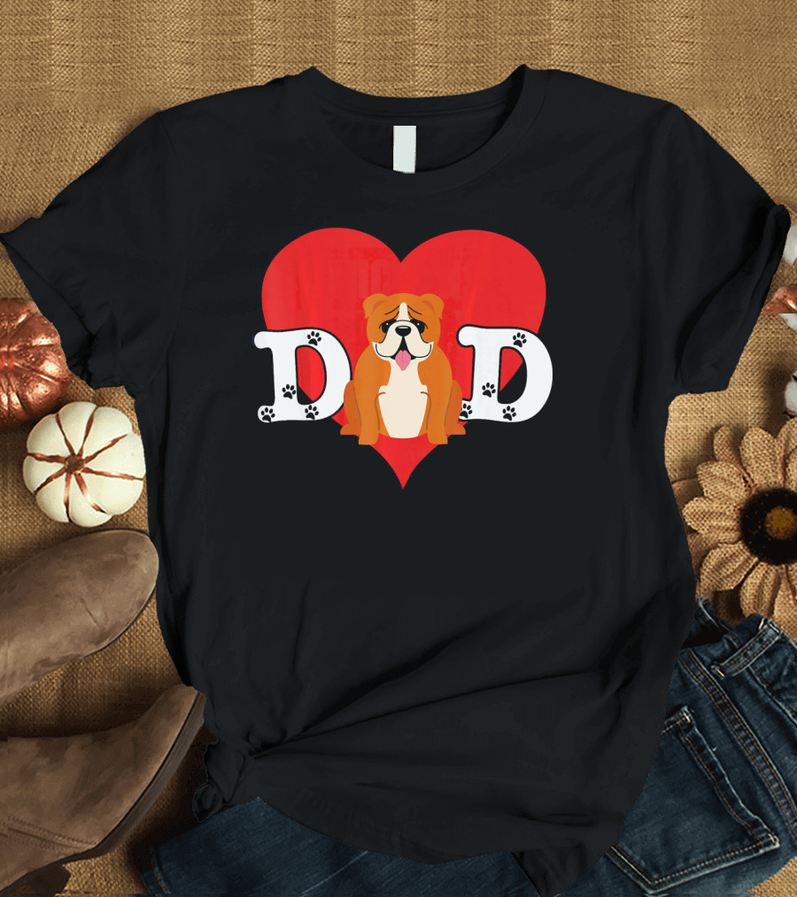 Dad Heart Bulldog Pawprints T-Shirt