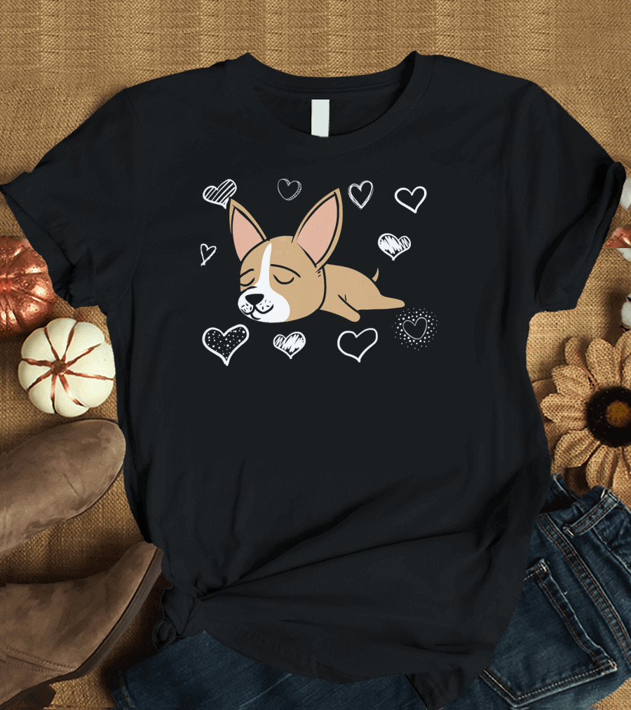 Chihuahua Mom Valentine's Day Hearts Sleepy Dog T-Shirt