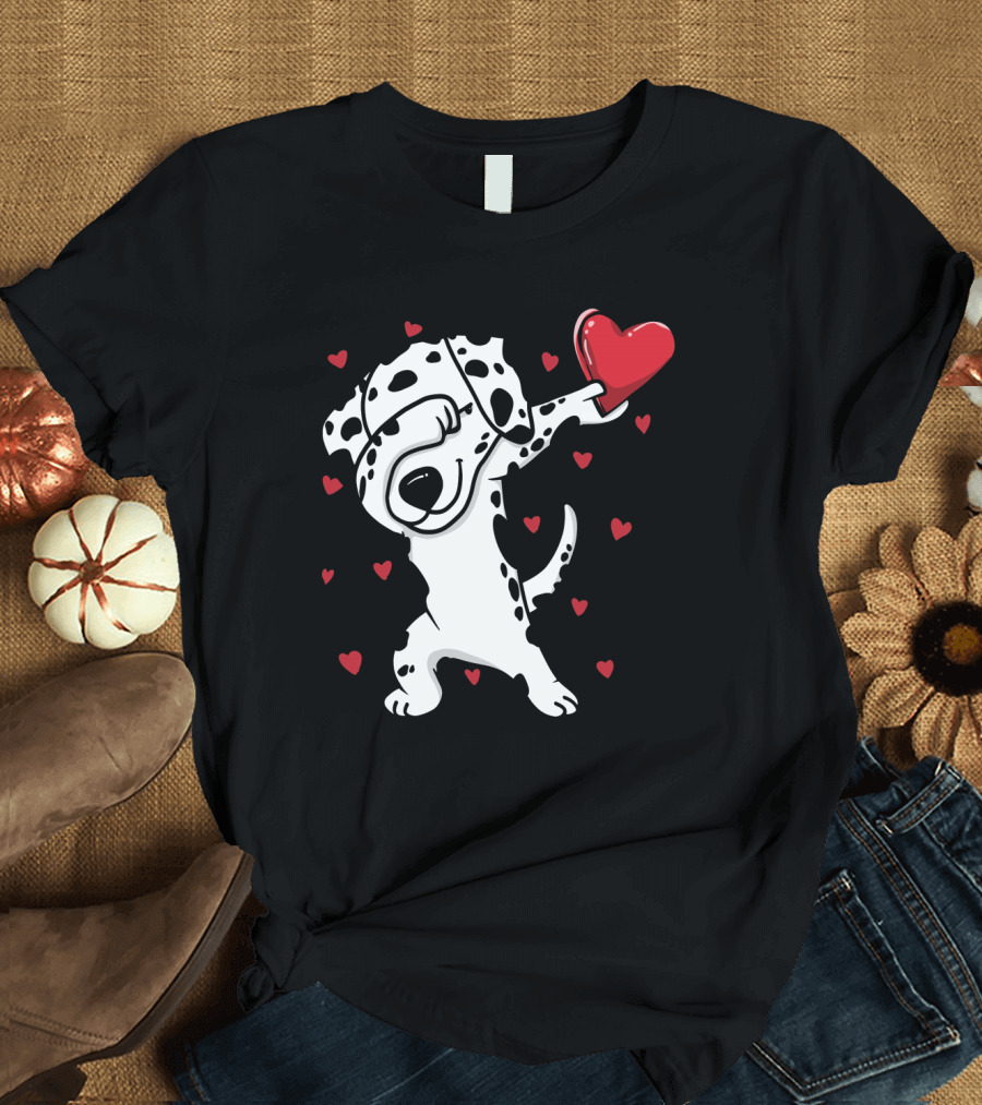 Dabbing Dalmatian Funny Valentine Heart Dance T-Shirt