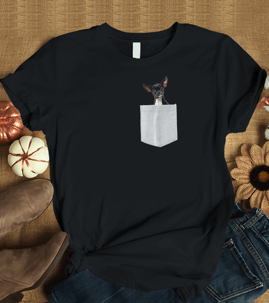 Chihuahua Dog Peeking From Pocket T-Shirt