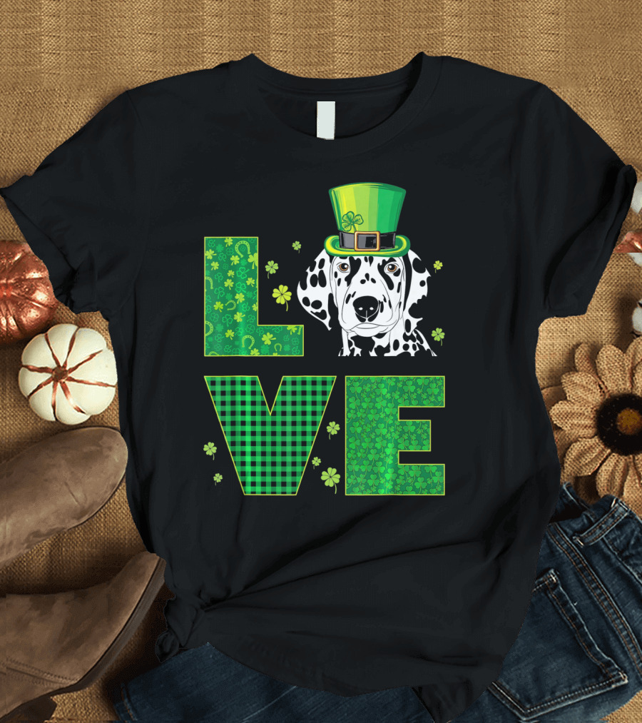 Funny Love Dalmatian St. Patrick's Day Hat Green Shamrocks T-Shirt