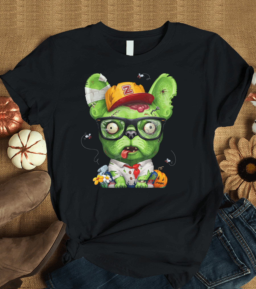 French Bulldog Zombie with Cap and Glasses T-Shirt
