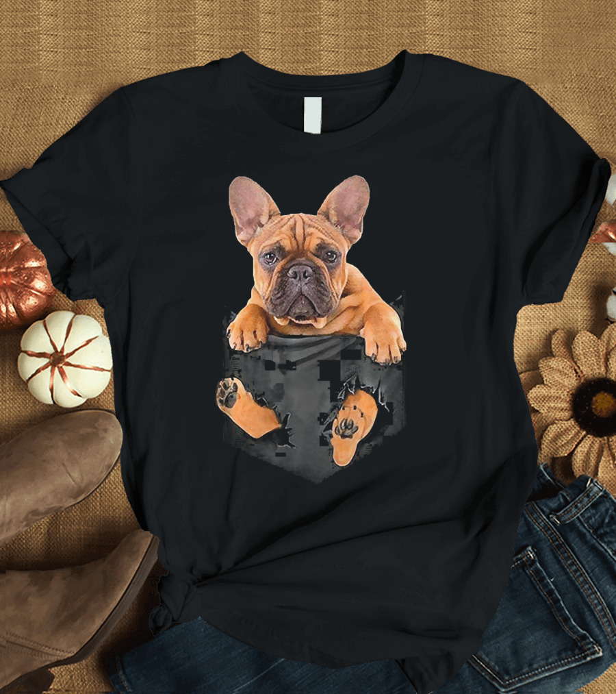 French Bulldog in a Pocket Mid with Paws Sticking Out T-Shirt