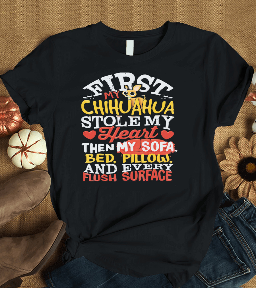First My Chihuahua Stole My Heart Then My Sofa Bed Pillow and Every Flush Surface T-Shirt