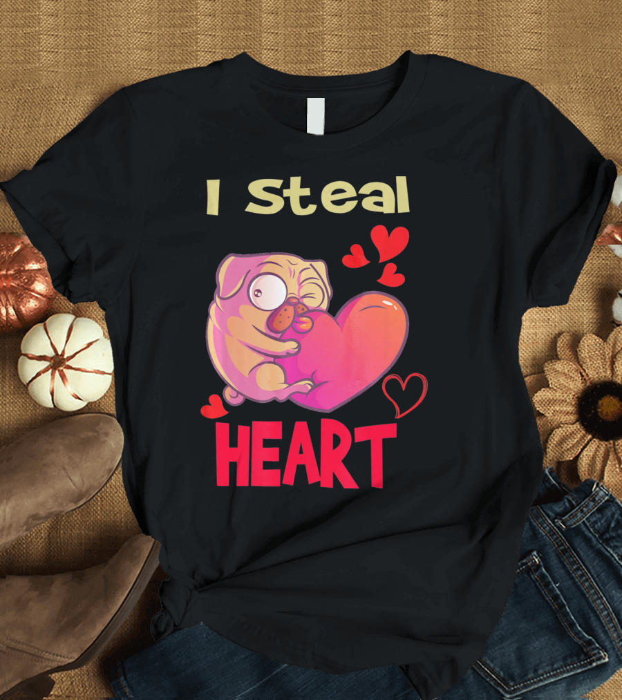 I Steal Heart Funny Pug Valentine T-Shirt